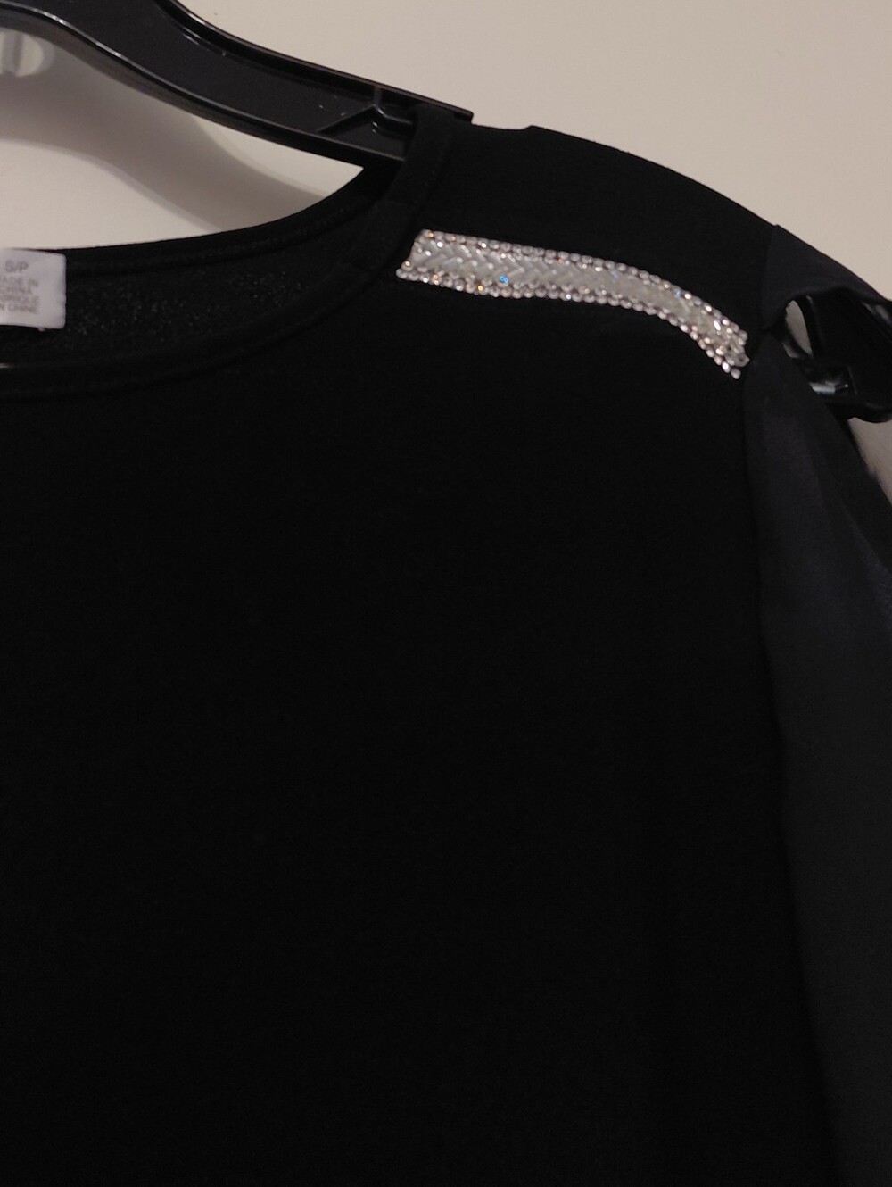 Small Petite Baguette Rhinestones Chiffon Black Evening Wear Top 89th + Madison - Picture 10 of 11